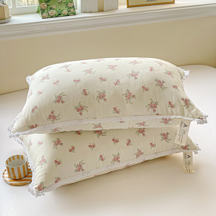 91家纺网 家纺一手货源 找家纺 卓昌枕芯 2025新款全棉纯棉双层纱花边枕头全棉枕头枕芯 花漾-全棉双层纱 48x74cm中枕/对