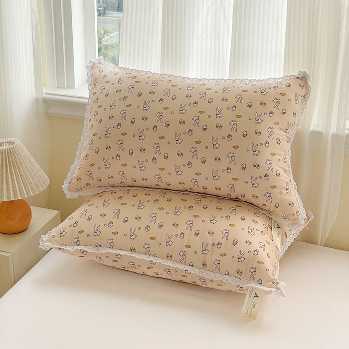 卓昌枕芯 2025新款全棉纯棉双层纱花边枕头全棉枕头枕芯 花朵兔-全棉双层纱 48x74cm低枕/对