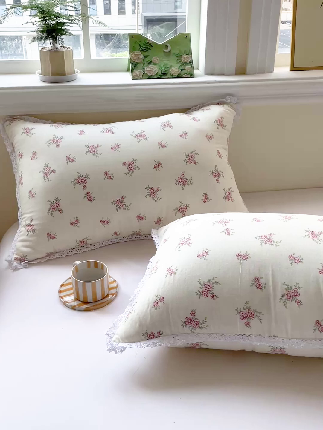 91家纺网 家纺一手货源 找家纺 卓昌枕芯 2025新款全棉纯棉双层纱花边枕头全棉枕头枕芯 花漾-全棉双层纱 48x74cm高枕/对