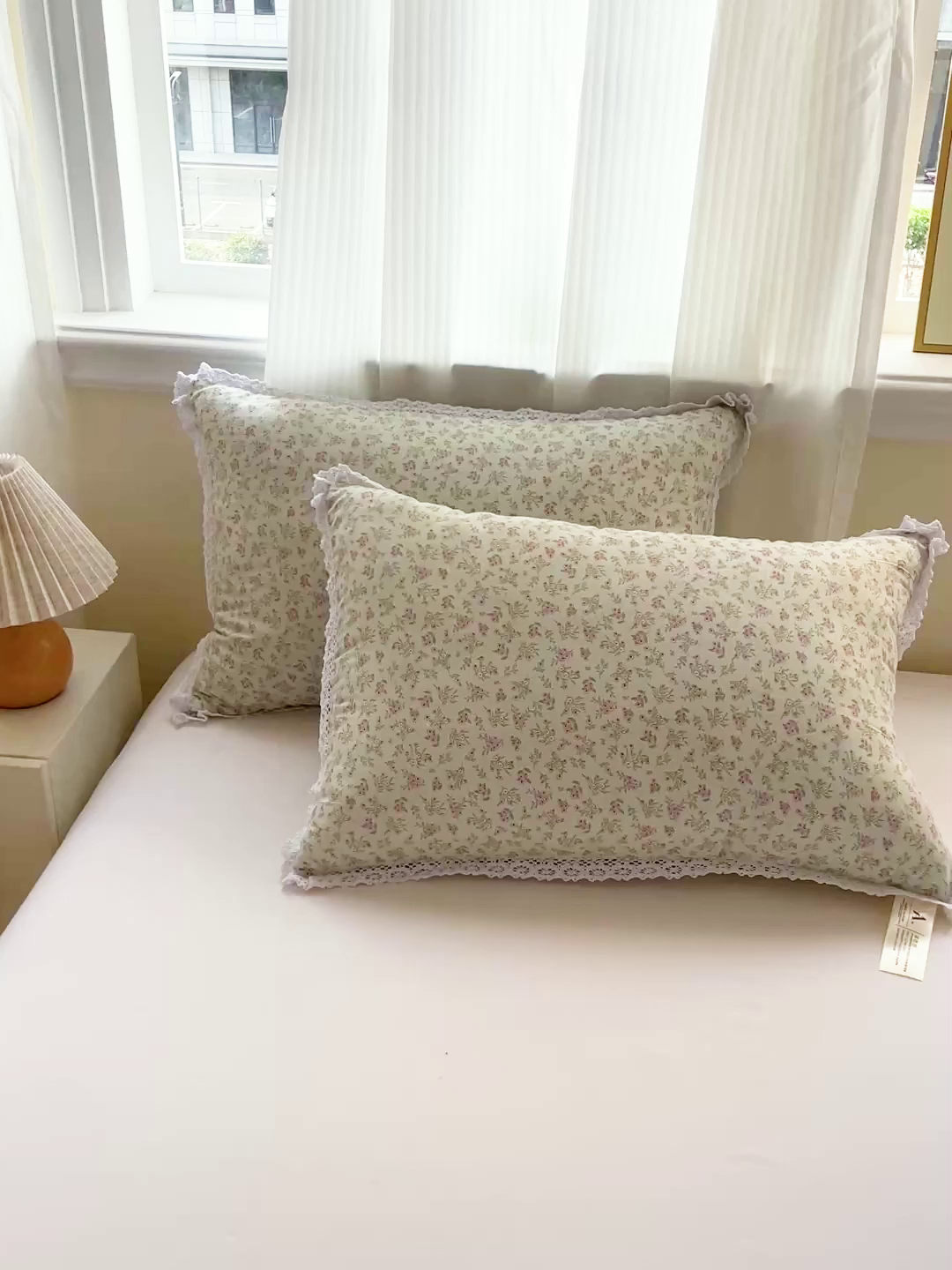 91家纺网 家纺一手货源 找家纺 卓昌枕芯 2025新款全棉纯棉双层纱花边枕头全棉枕头枕芯 伊朵绿-全棉双层纱 48x74cm低枕/对