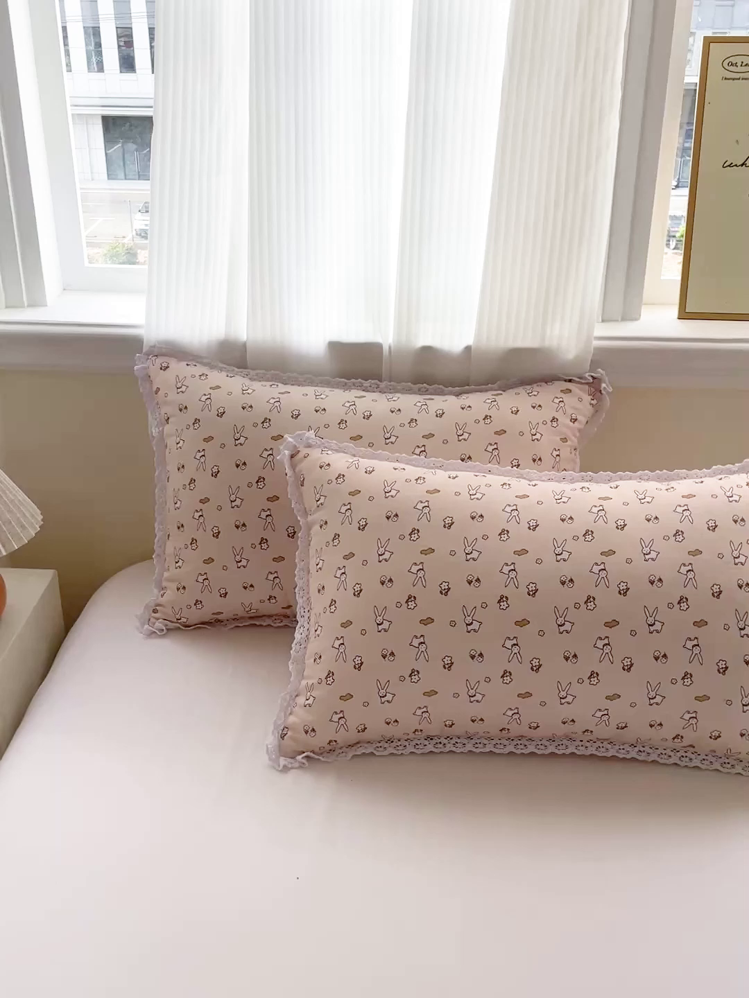 91家纺网 家纺一手货源 找家纺 卓昌枕芯 2025新款全棉纯棉双层纱花边枕头全棉枕头枕芯 花朵兔-全棉双层纱 48x74cm低枕/只