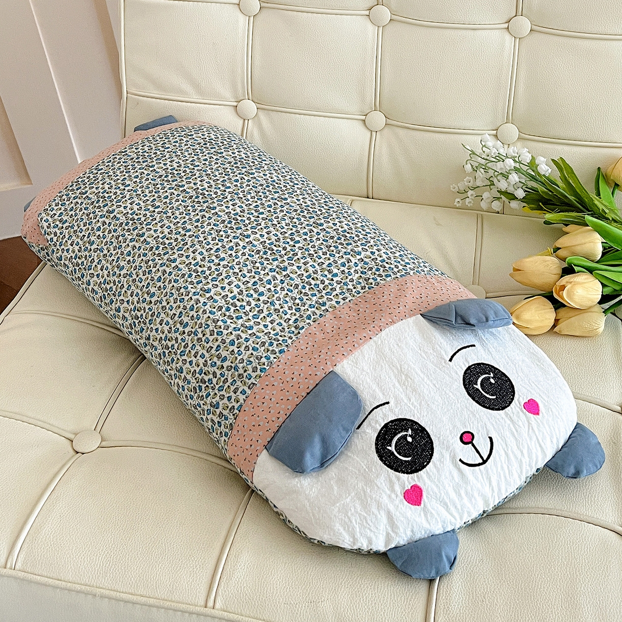 91家纺网 家纺一手货源 找家纺 卓昌枕芯 2025新款全棉纯棉刺绣加印花萌萌熊枕头枕芯卡通荞麦枕-可爱小熊系列 可爱小熊-青花色 60x30cm甜荞壳单枕/只