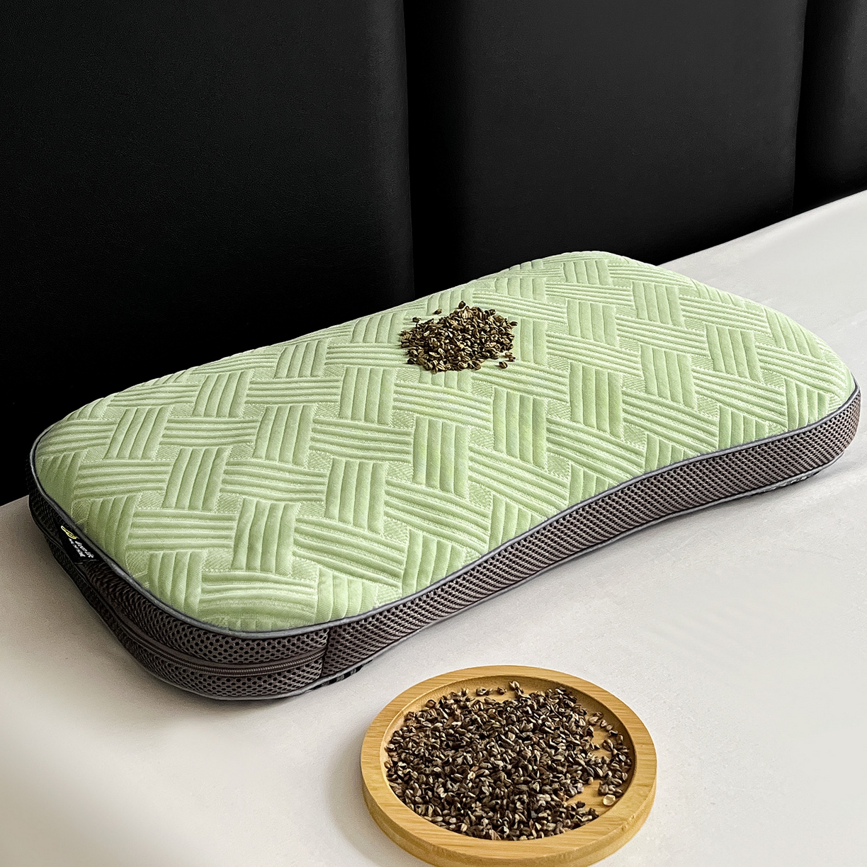 91家纺网 家纺一手货源 找家纺 卓昌枕芯 2025新款凉感按摩肌理纹荞麦枕芯枕头 薄荷绿-枕套加荞麦壳内胆 30x50cm单枕/对