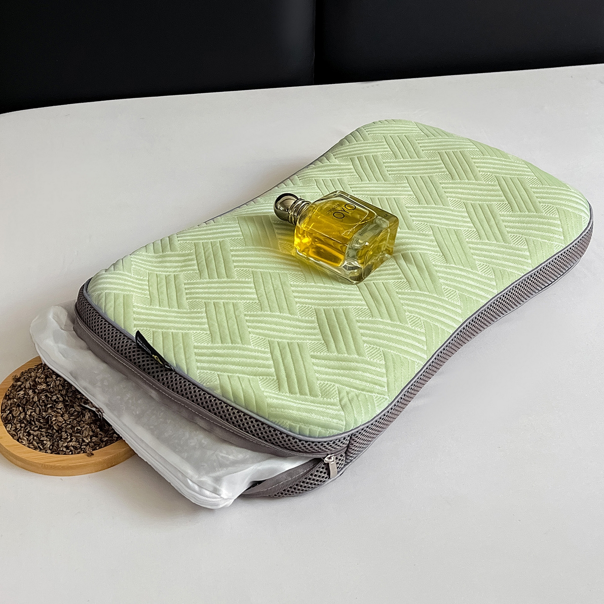 91家纺网 家纺一手货源 找家纺 卓昌枕芯 2025新款凉感按摩肌理纹荞麦枕芯枕头 薄荷绿-枕套加荞麦壳内胆 30x50cm单枕/只