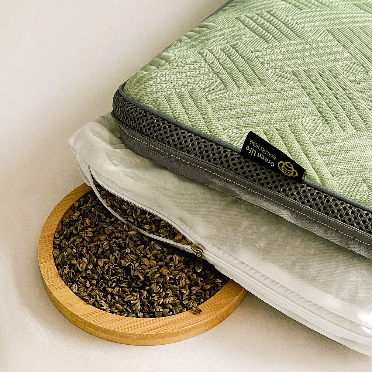 91家纺网 家纺一手货源 找家纺 卓昌枕芯 2025新款凉感按摩肌理纹荞麦枕芯枕头 薄荷绿-枕套加荞麦壳内胆 30x50cm单枕/对