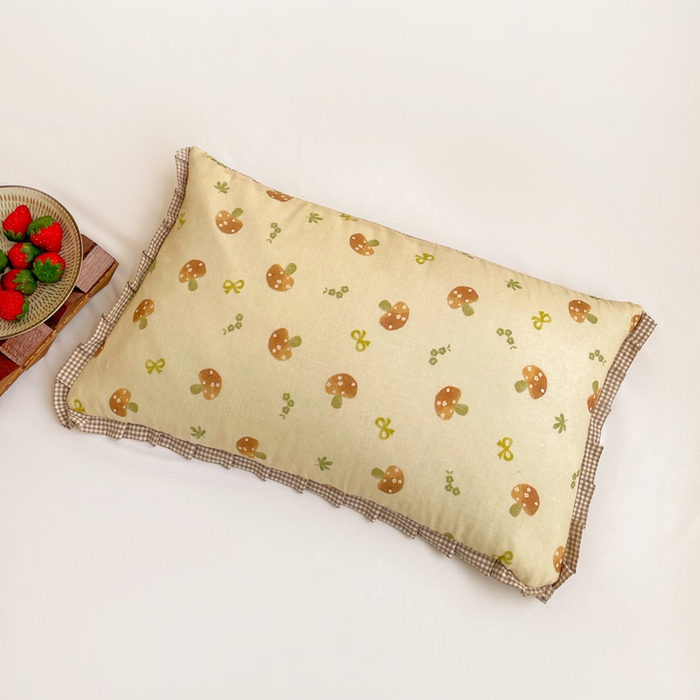 91家纺网 家纺一手货源 找家纺 卓昌枕芯 2025新款全棉纯棉双层纱花边可拆洗枕头双面可用荞麦枕羽丝绒枕头枕芯 磨菇林-全棉双层纱枕头 成人款40x60cm枕套加羽丝绒内胆