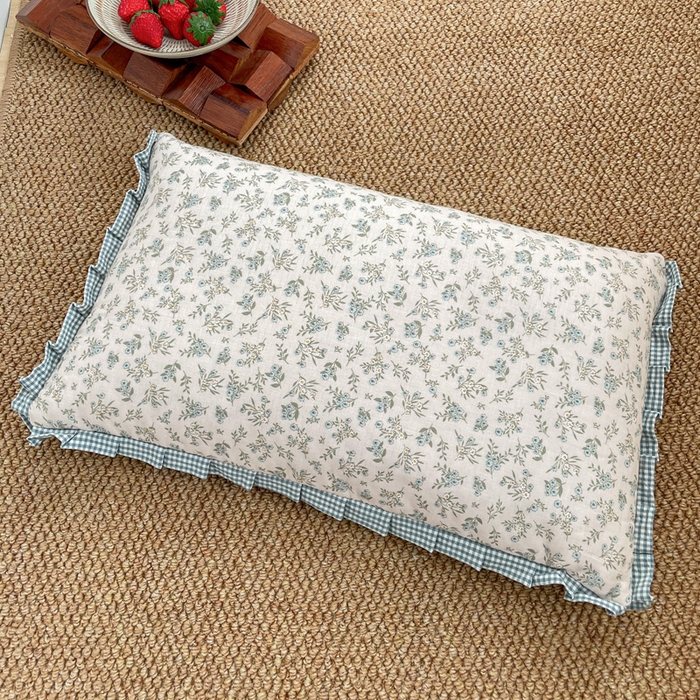 卓昌枕芯 2025新款全棉纯棉双层纱花边可拆洗枕头双面可用荞麦枕羽丝绒枕头枕芯 伊朵粉-全棉双层纱枕头 成人款40x60cm枕套加荞麦壳内胆