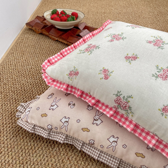 91家纺网 家纺一手货源 找家纺 卓昌枕芯 2025新款全棉纯棉双层纱花边可拆洗枕头双面可用荞麦枕羽丝绒枕头枕芯 组图仅供参考