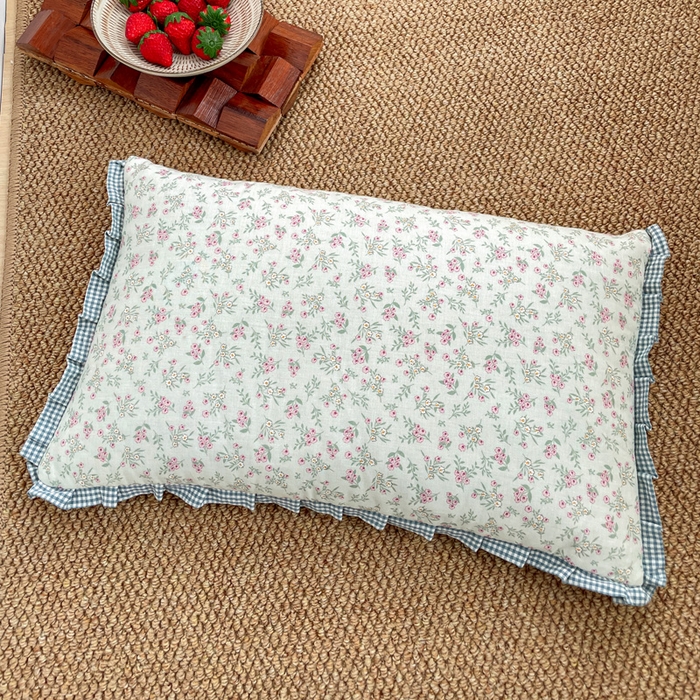 卓昌枕芯 2025新款全棉纯棉双层纱花边可拆洗枕头双面可用荞麦枕羽丝绒枕头枕芯 伊朵绿-全棉双层纱枕头 儿童学生款30x50cm枕套加荞麦壳内胆