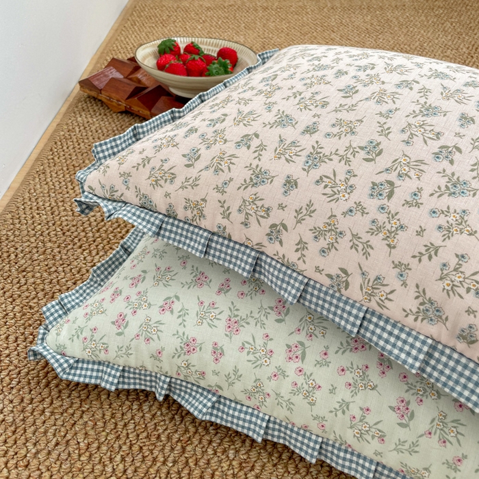 91家纺网 家纺一手货源 找家纺 卓昌枕芯 2025新款全棉纯棉双层纱花边可拆洗枕头双面可用荞麦枕羽丝绒枕头枕芯 伊朵粉-全棉双层纱枕头 成人款40x60cm枕套加荞麦壳内胆