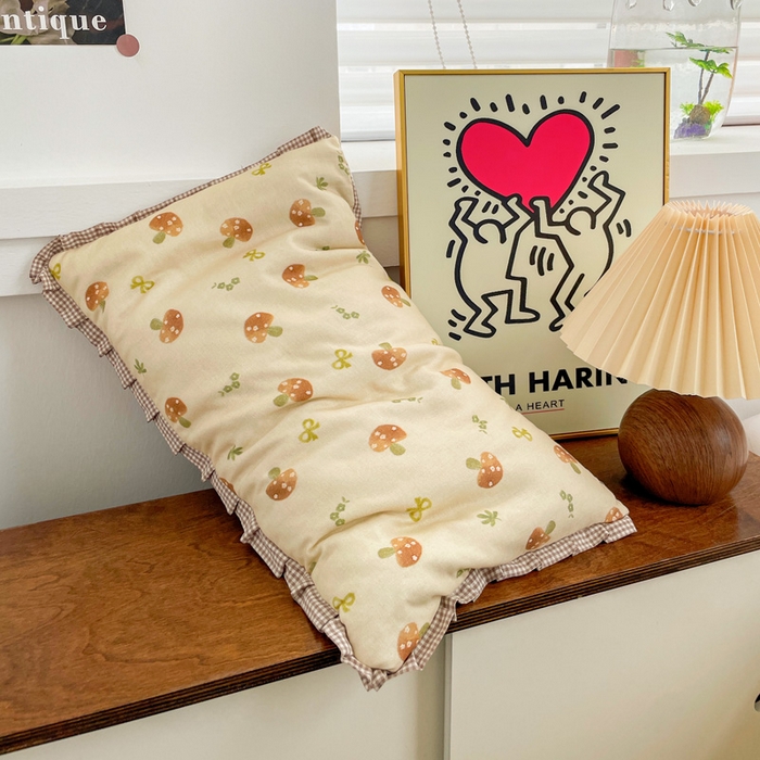 91家纺网 家纺一手货源 找家纺 卓昌枕芯 2025新款全棉纯棉双层纱花边可拆洗枕头双面可用荞麦枕羽丝绒枕头枕芯 磨菇林-全棉双层纱枕头 成人款40x60cm枕套加荞麦壳内胆