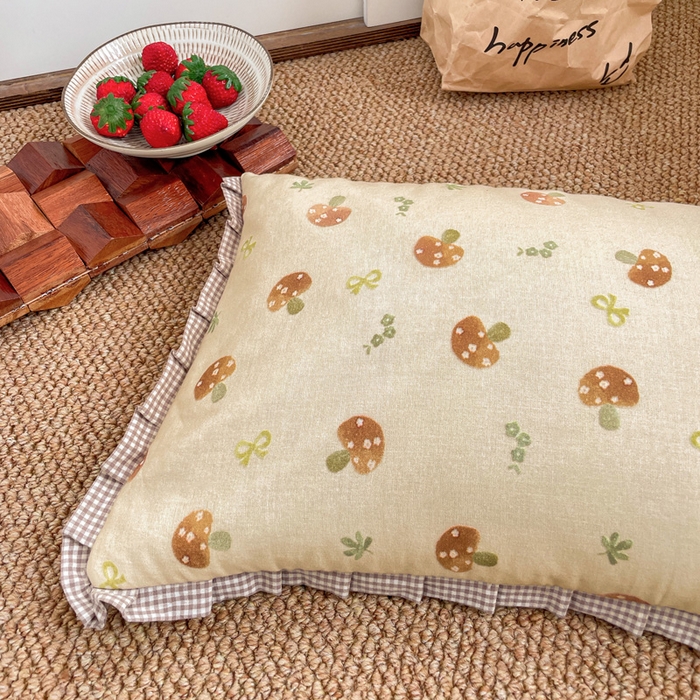 91家纺网 家纺一手货源 找家纺 卓昌枕芯 2025新款全棉纯棉双层纱花边可拆洗枕头双面可用荞麦枕羽丝绒枕头枕芯 磨菇林-全棉双层纱枕头 儿童学生款30x50cm枕套加羽丝绒内胆