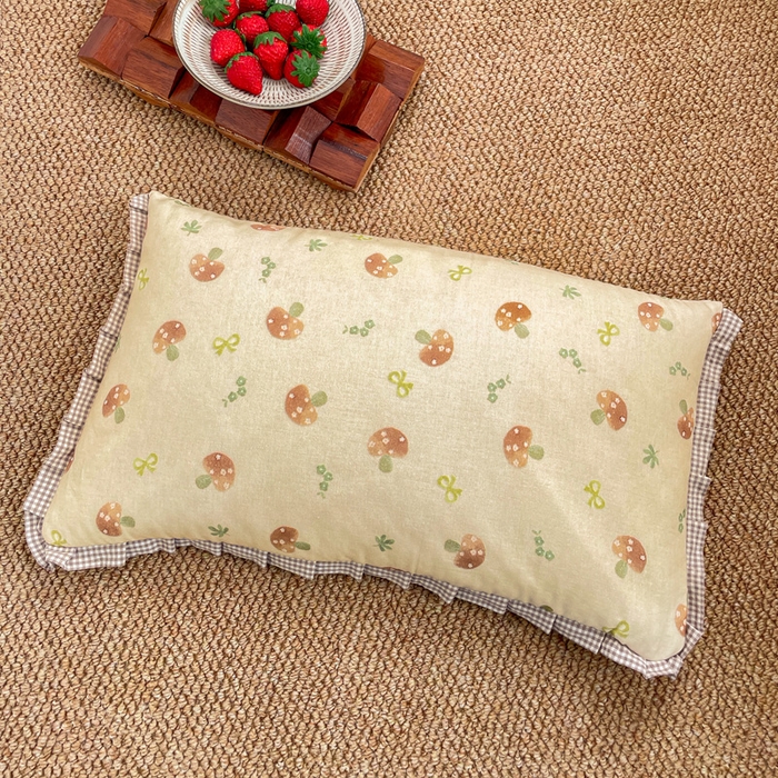 卓昌枕芯 2025新款全棉纯棉双层纱花边可拆洗枕头双面可用荞麦枕羽丝绒枕头枕芯 磨菇林-全棉双层纱枕头 儿童学生款30x50cm枕套加荞麦壳内胆