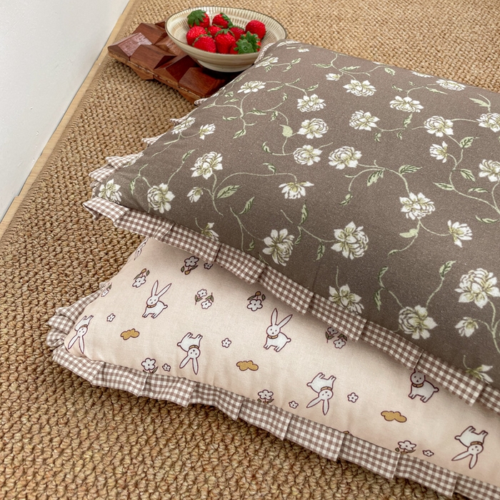 91家纺网 家纺一手货源 找家纺 卓昌枕芯 2025新款全棉纯棉双层纱花边可拆洗枕头双面可用荞麦枕羽丝绒枕头枕芯 牡丹园-全棉双层纱枕头 儿童学生款30x50cm枕套加羽丝绒内胆