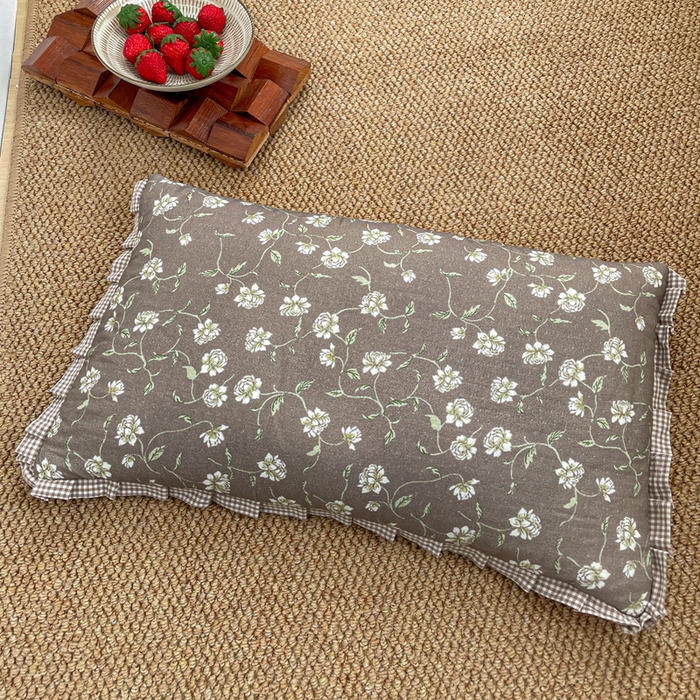 卓昌枕芯 2025新款全棉纯棉双层纱花边可拆洗枕头双面可用荞麦枕羽丝绒枕头枕芯 牡丹园-全棉双层纱枕头 成人款40x60cm枕套加荞麦壳内胆