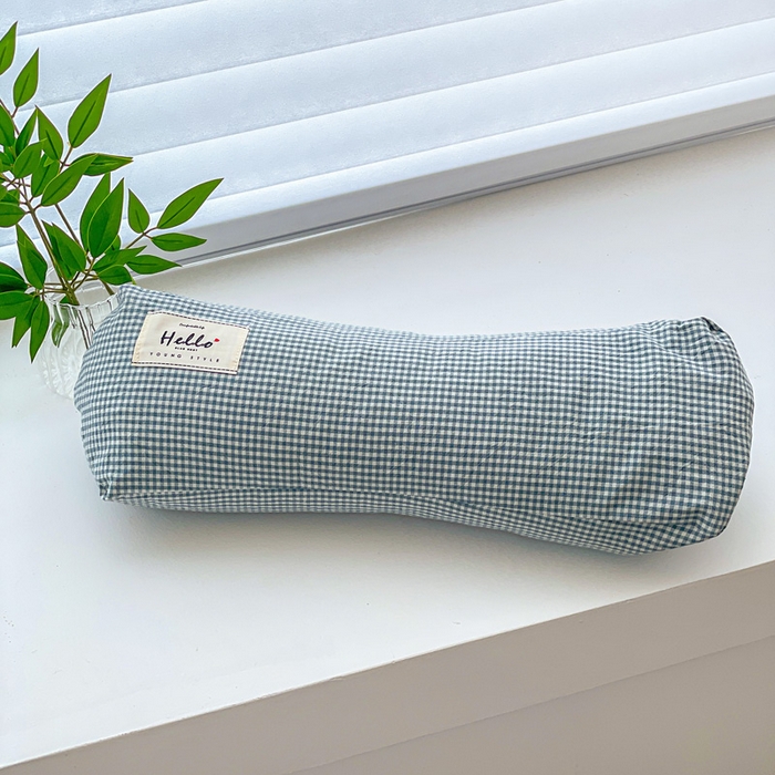 91家纺网 家纺一手货源 找家纺 卓昌枕芯 2025新款全棉双层纱颈椎枕全棉水洗棉三角枕枕头枕芯 蓝格-全棉水洗棉颈椎枕 45x15cm单枕/对