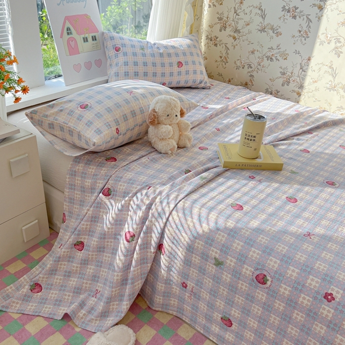 91家纺网 家纺一手货源 找家纺 （总）韩巢家纺 2025新款云感提花双层纱床单被单枕套三件套