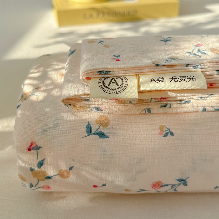 91家纺网 家纺一手货源 找家纺 韩巢家纺 2025新款云感提花双层纱床单被单枕套三件套 春风十里