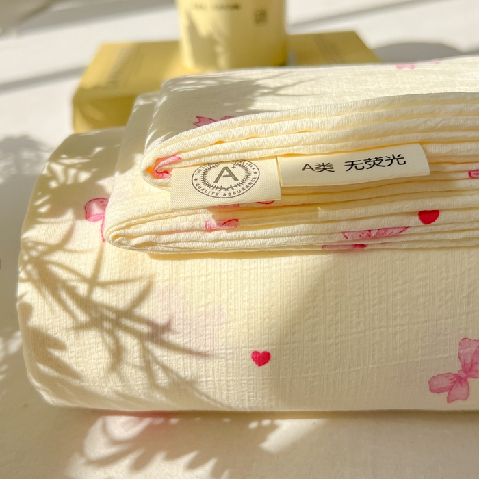 91家纺网 家纺一手货源 找家纺 韩巢家纺 2025新款云感提花双层纱床单被单枕套三件套 粉相思