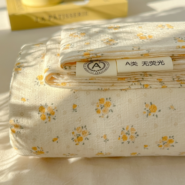 91家纺网 家纺一手货源 找家纺 韩巢家纺 2025新款云感提花双层纱床单被单枕套三件套 橘子海