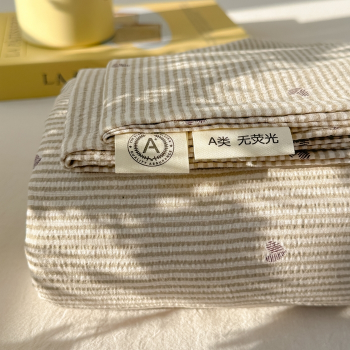 91家纺网 家纺一手货源 找家纺 韩巢家纺 2025新款云感提花双层纱床单被单枕套三件套 米倾心