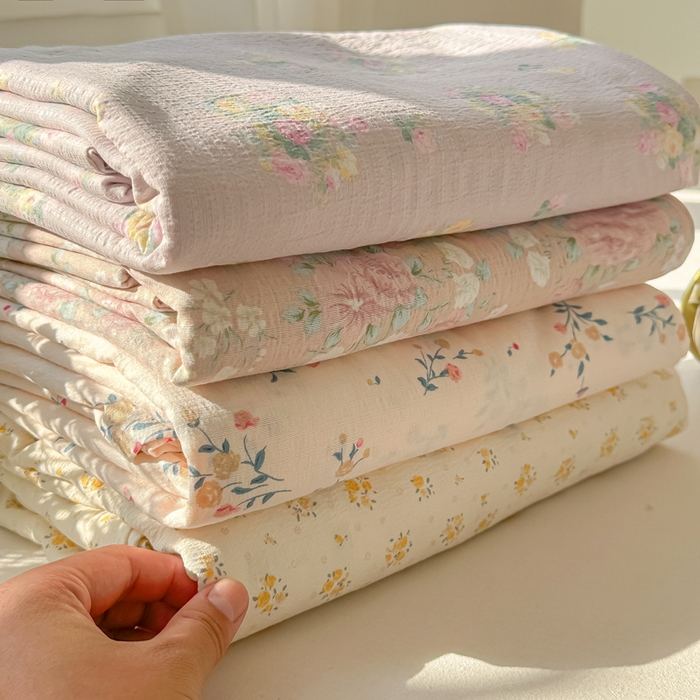 91家纺网 家纺一手货源 找家纺 韩巢家纺 2025新款云感提花双层纱床单被单枕套三件套 组合图仅供展示