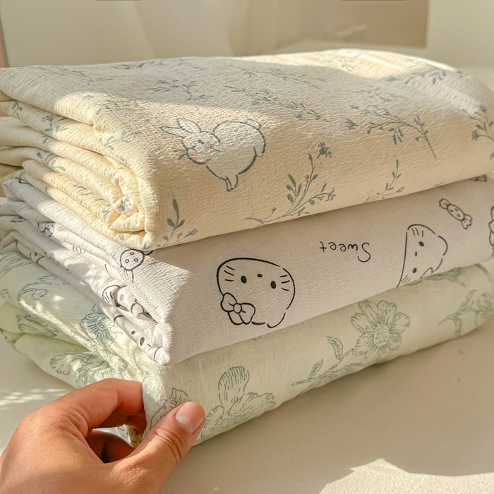 91家纺网 家纺一手货源 找家纺 韩巢家纺 2025新款云感提花双层纱床单被单枕套三件套 组合图仅供展示