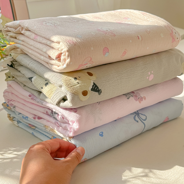 91家纺网 家纺一手货源 找家纺 韩巢家纺 2025新款云感提花双层纱床单被单枕套三件套 组合图仅供展示