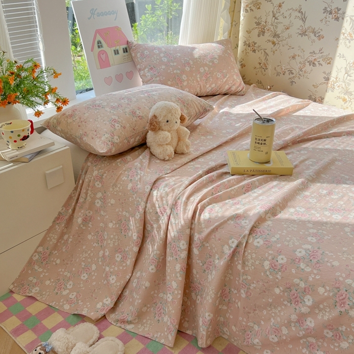 91家纺网 家纺一手货源 找家纺 韩巢家纺 2025新款云感提花双层纱床单被单枕套三件套 爱如星辰