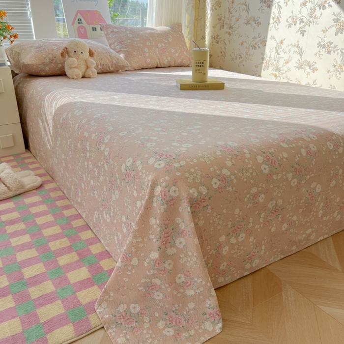 91家纺网 家纺一手货源 找家纺 韩巢家纺 2025新款云感提花双层纱床单被单枕套三件套 爱如星辰