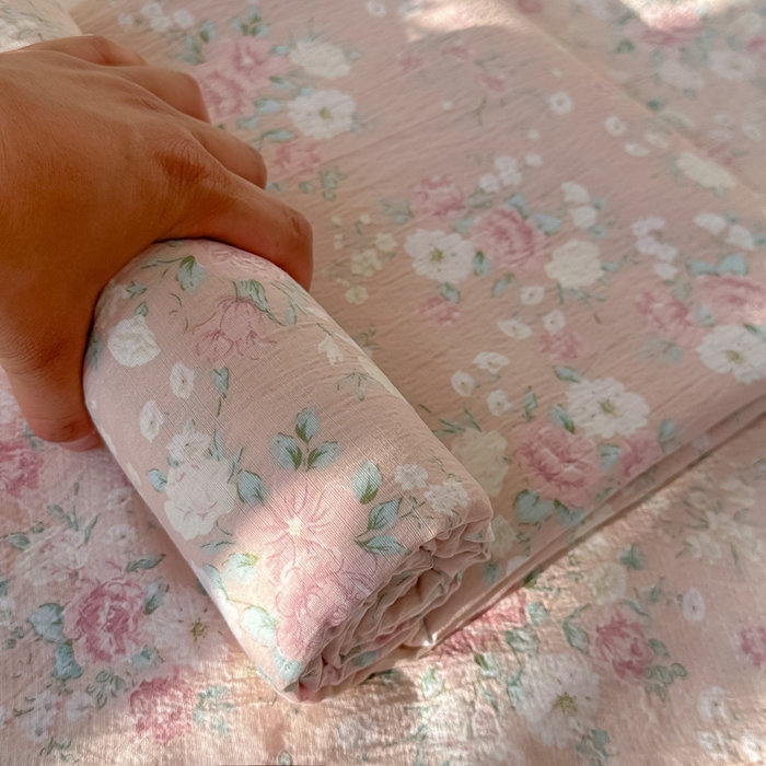 91家纺网 家纺一手货源 找家纺 韩巢家纺 2025新款云感提花双层纱床单被单枕套三件套 爱如星辰