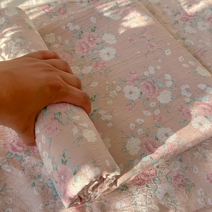 91家纺网 家纺一手货源 找家纺 韩巢家纺 2025新款云感提花双层纱床单被单枕套三件套 爱如星辰