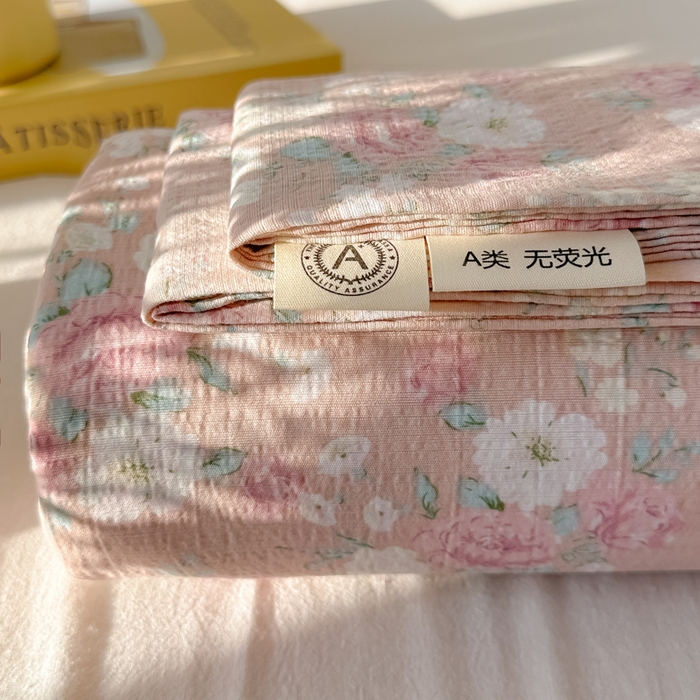 91家纺网 家纺一手货源 找家纺 韩巢家纺 2025新款云感提花双层纱床单被单枕套三件套 爱如星辰