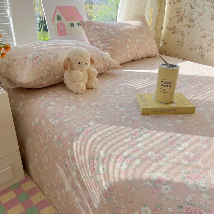 91家纺网 家纺一手货源 找家纺 韩巢家纺 2025新款云感提花双层纱床单被单枕套三件套 爱如星辰