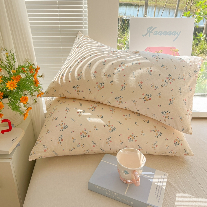 91家纺网 家纺一手货源 找家纺 韩巢家纺 2025新款云感提花双层纱床单被单枕套三件套 春风十里