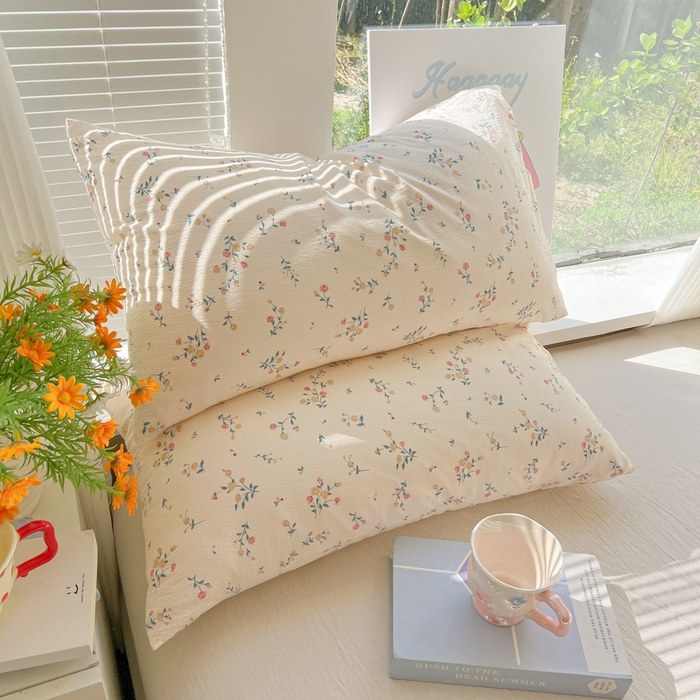 91家纺网 家纺一手货源 找家纺 韩巢家纺 2025新款云感提花双层纱床单被单枕套三件套 春风十里