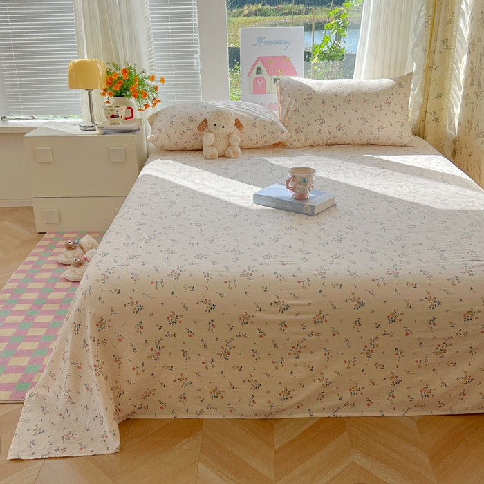 91家纺网 家纺一手货源 找家纺 韩巢家纺 2025新款云感提花双层纱床单被单枕套三件套 春风十里