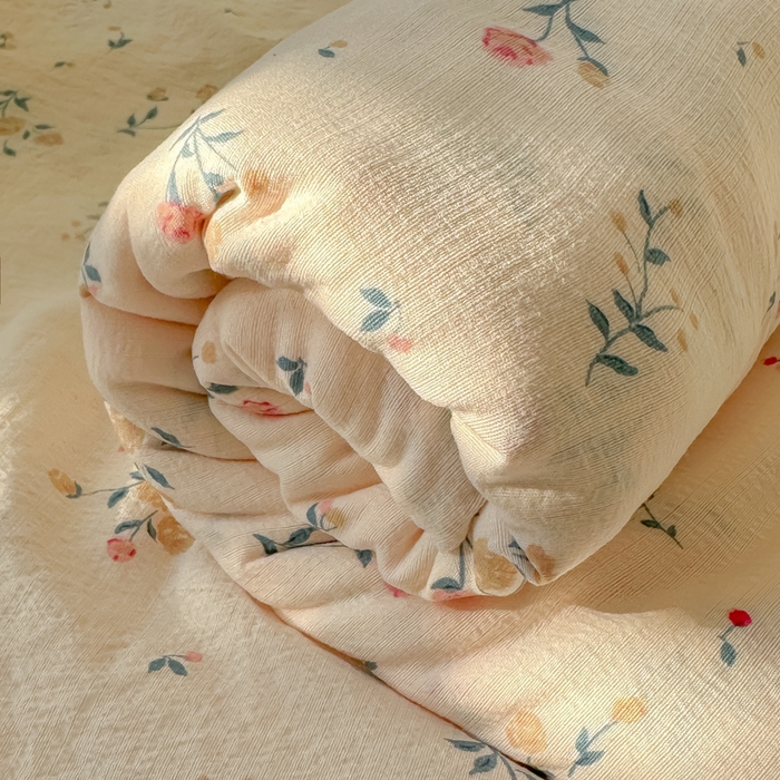 91家纺网 家纺一手货源 找家纺 韩巢家纺 2025新款云感提花双层纱床单被单枕套三件套 春风十里