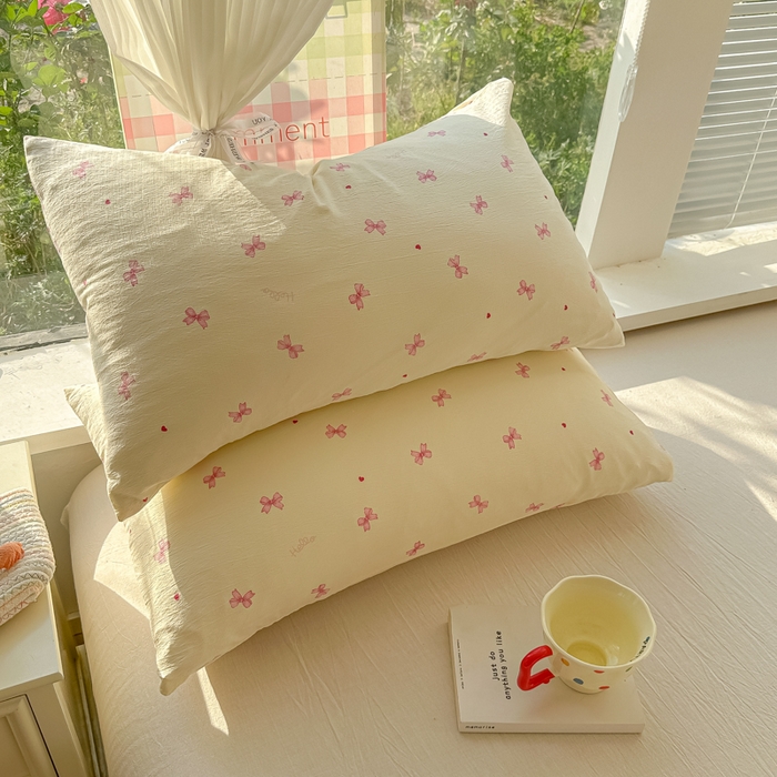 91家纺网 家纺一手货源 找家纺 韩巢家纺 2025新款云感提花双层纱床单被单枕套三件套 粉相思