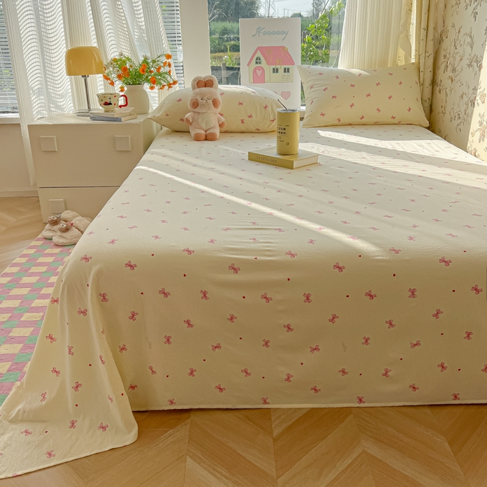 91家纺网 家纺一手货源 找家纺 韩巢家纺 2025新款云感提花双层纱床单被单枕套三件套 粉相思