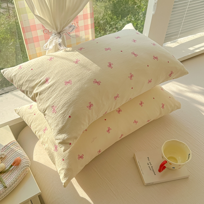 91家纺网 家纺一手货源 找家纺 韩巢家纺 2025新款云感提花双层纱床单被单枕套三件套 粉相思