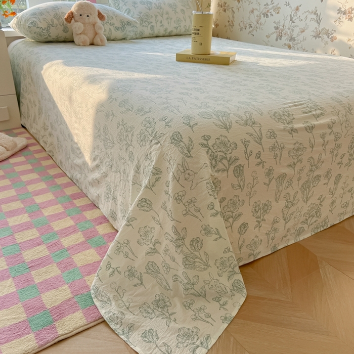 91家纺网 家纺一手货源 找家纺 韩巢家纺 2025新款云感提花双层纱床单被单枕套三件套 海像森林