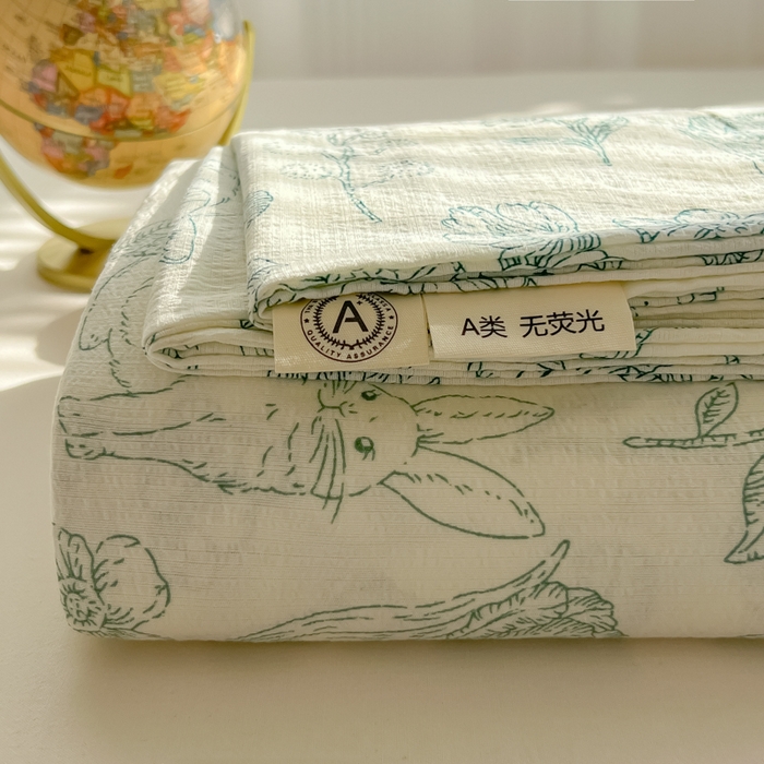 91家纺网 家纺一手货源 找家纺 韩巢家纺 2025新款云感提花双层纱床单被单枕套三件套 海像森林