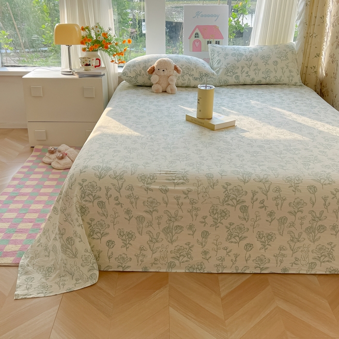 91家纺网 家纺一手货源 找家纺 韩巢家纺 2025新款云感提花双层纱床单被单枕套三件套 海像森林