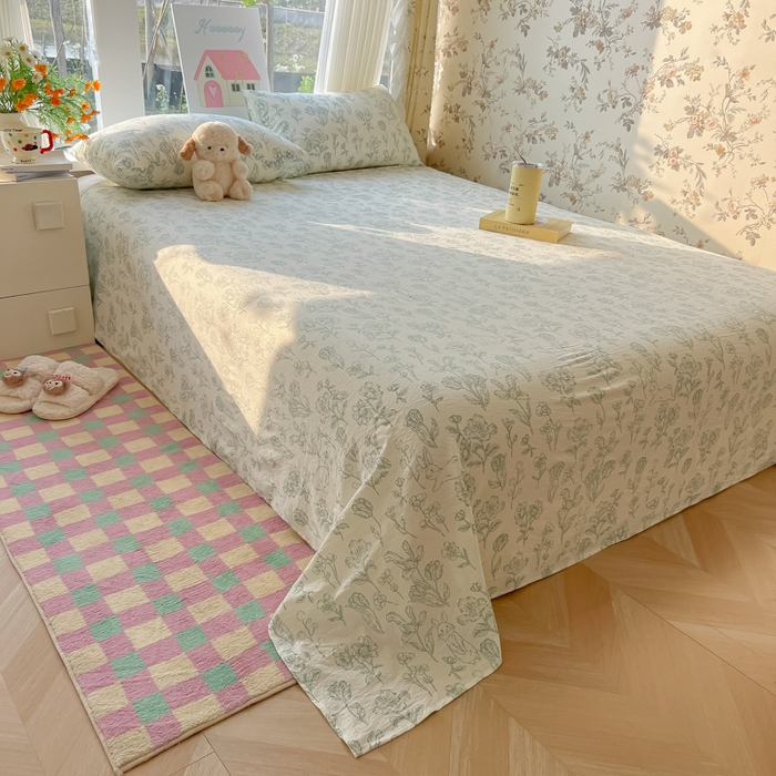 91家纺网 家纺一手货源 找家纺 韩巢家纺 2025新款云感提花双层纱床单被单枕套三件套 海像森林