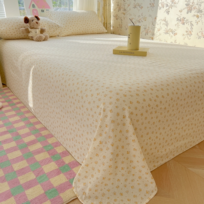 91家纺网 家纺一手货源 找家纺 韩巢家纺 2025新款云感提花双层纱床单被单枕套三件套 橘子海