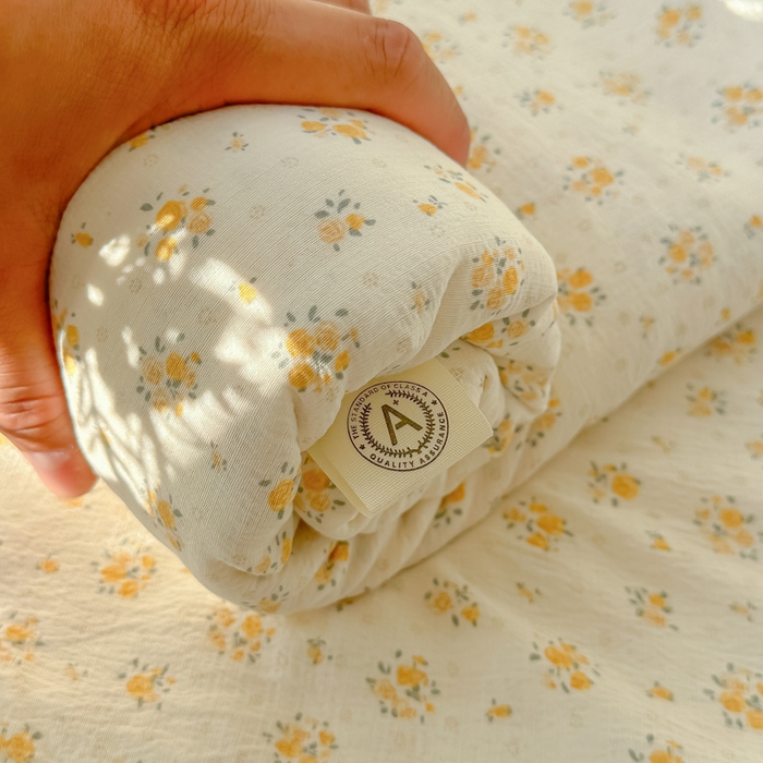 91家纺网 家纺一手货源 找家纺 韩巢家纺 2025新款云感提花双层纱床单被单枕套三件套 橘子海