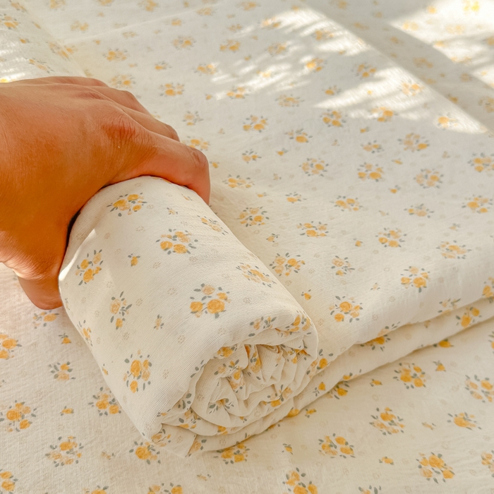 91家纺网 家纺一手货源 找家纺 韩巢家纺 2025新款云感提花双层纱床单被单枕套三件套 橘子海