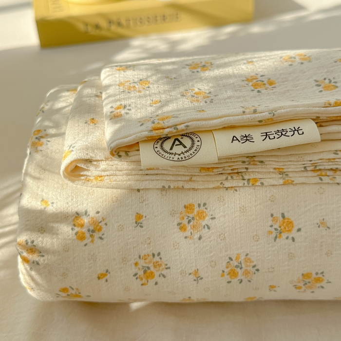 91家纺网 家纺一手货源 找家纺 韩巢家纺 2025新款云感提花双层纱床单被单枕套三件套 橘子海