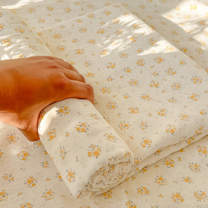 91家纺网 家纺一手货源 找家纺 韩巢家纺 2025新款云感提花双层纱床单被单枕套三件套 橘子海